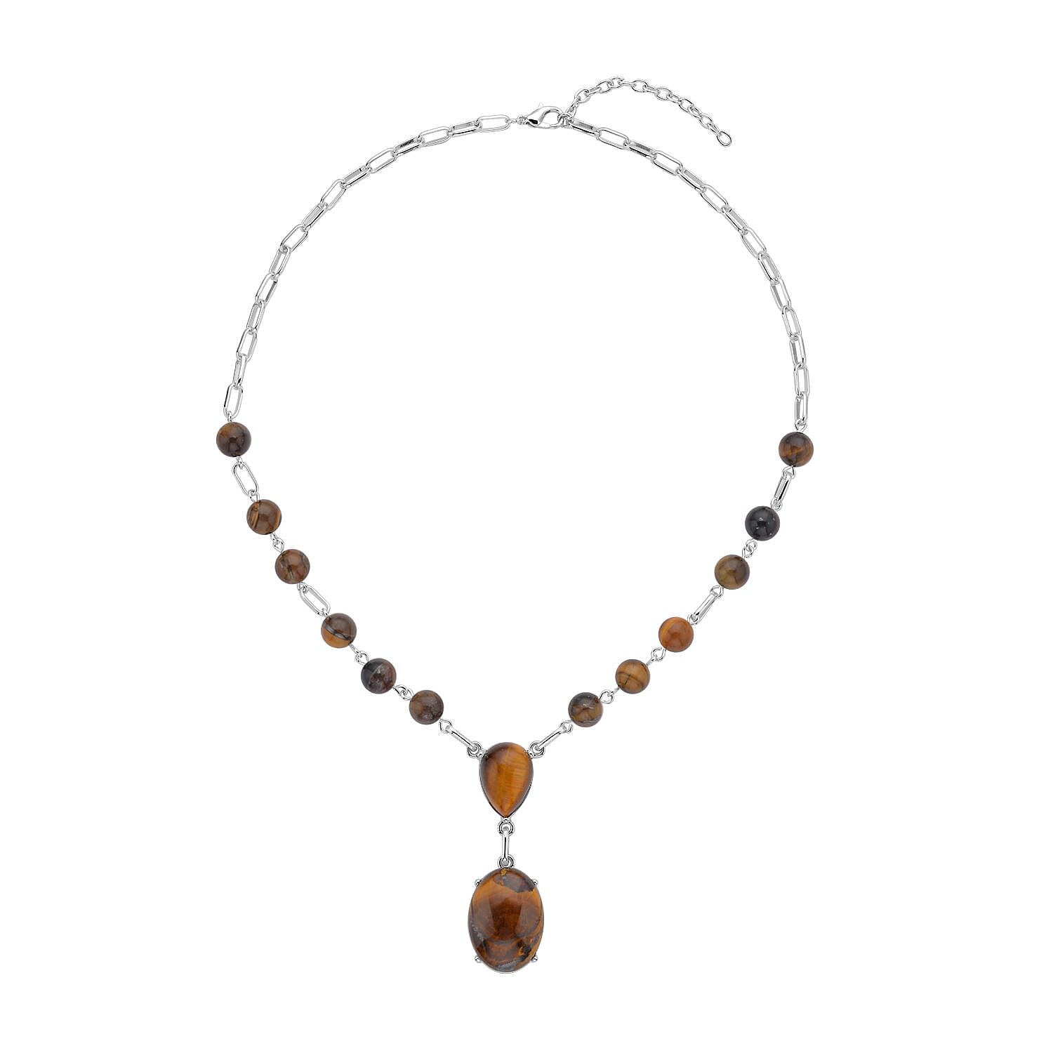 shop lc Yellow Tiger's Eye 70.00 ctw Necklace in Silvertone 18-20 Inches