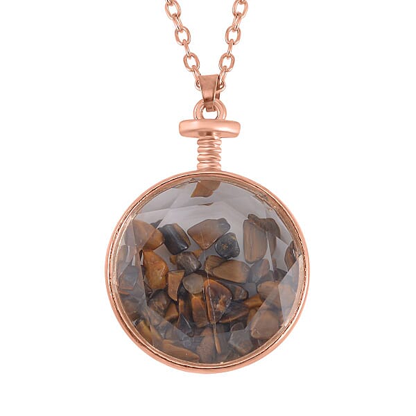 Shop Lc Yellow Tiger's Eye And Glass 2.50 Ctw Set Of 2 Nature And Earth Pendant Necklace In Rosetone 24 Inches