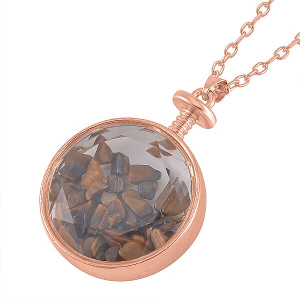 Shop Lc Yellow Tiger's Eye And Glass 2.50 Ctw Set Of 2 Nature And Earth Pendant Necklace In Rosetone 24 Inches