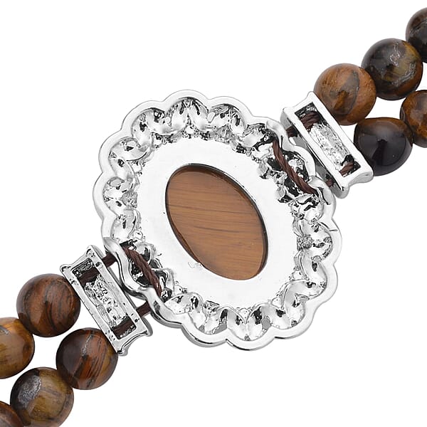 Shop Lc Yellow Tiger's Eye Beaded Bracelet In Silvertone 45.00 Ctw (6.50-8.00In)