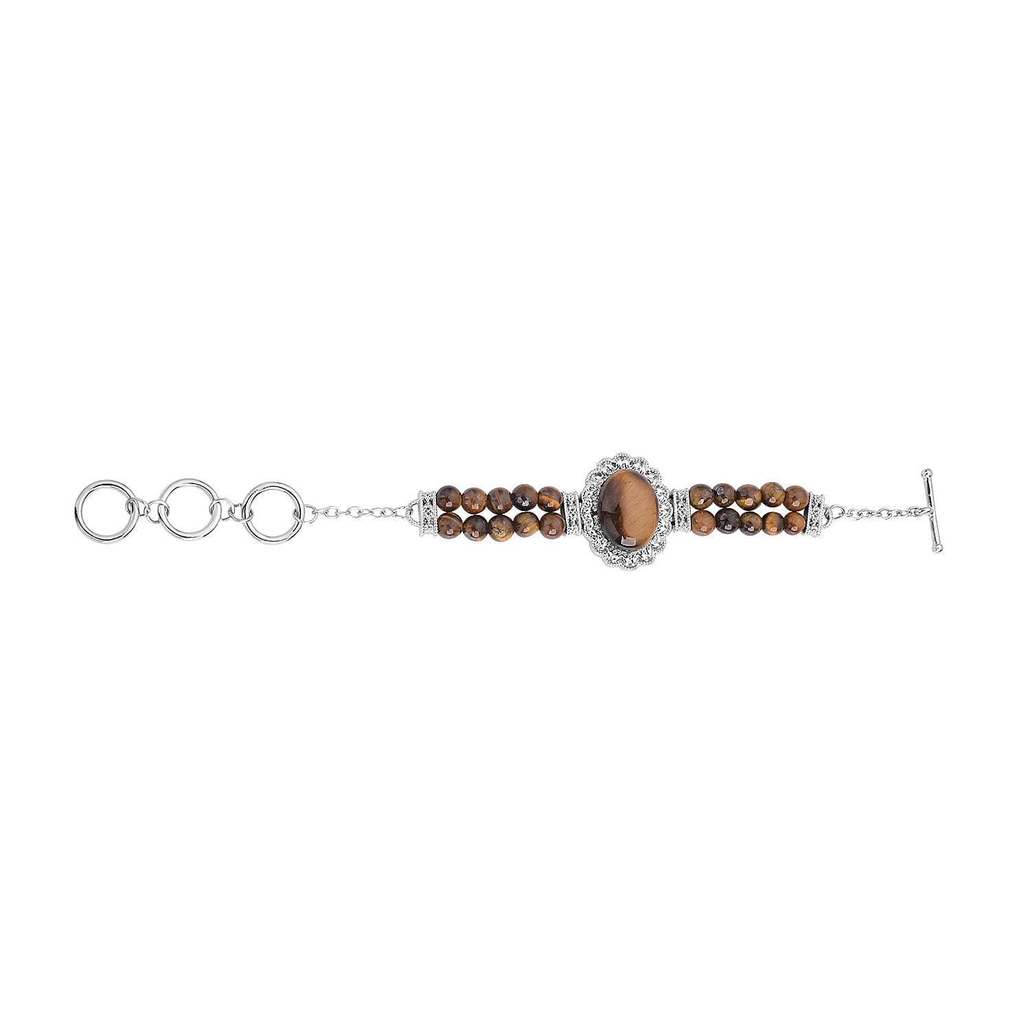 shop lc Yellow Tiger's Eye Beaded Bracelet in Silvertone 45.00 ctw (6.50-8.00In)