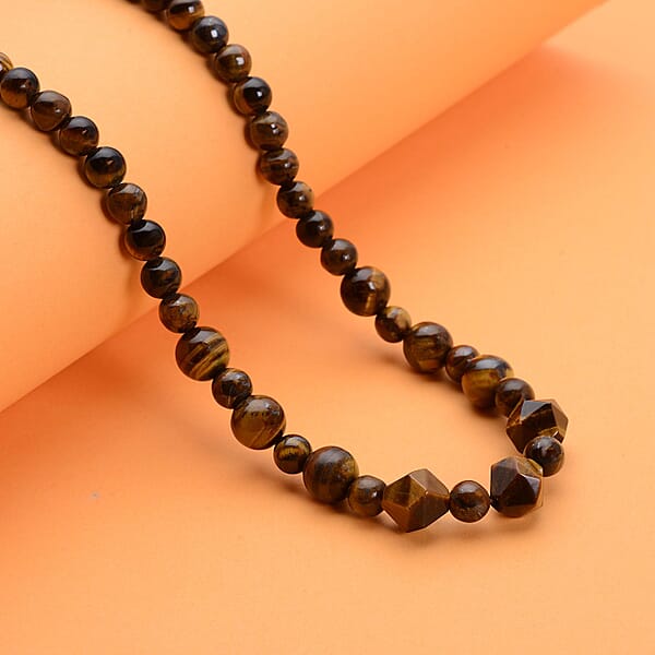 Shop Lc Yellow Tiger's Eye Beaded Necklace 18-20 Inches In Silvertone 138.50 Ctw