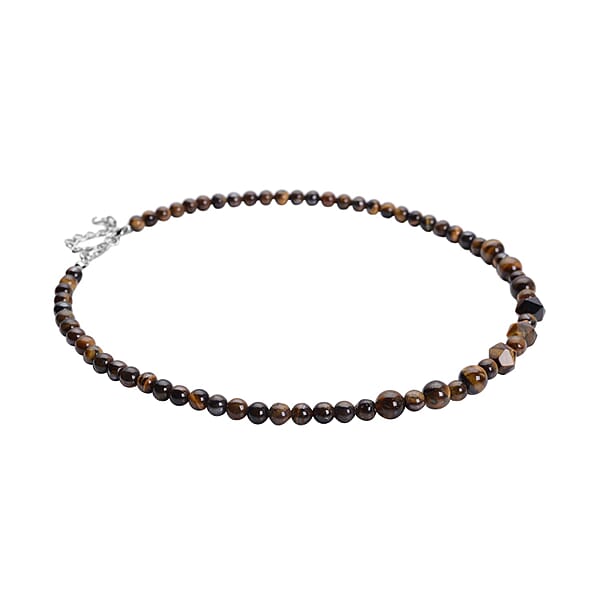 Shop Lc Yellow Tiger's Eye Beaded Necklace 18-20 Inches In Silvertone 138.50 Ctw