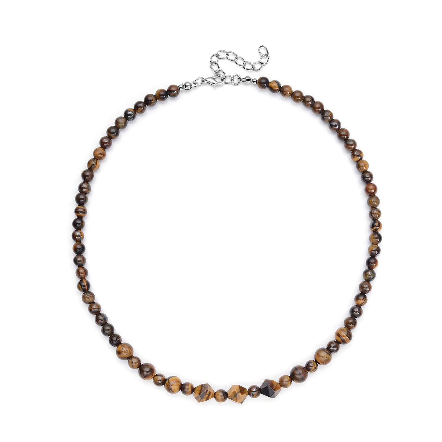shop lc Yellow Tiger's Eye Beaded Necklace 18-20 Inches in Silvertone 138.50 ctw