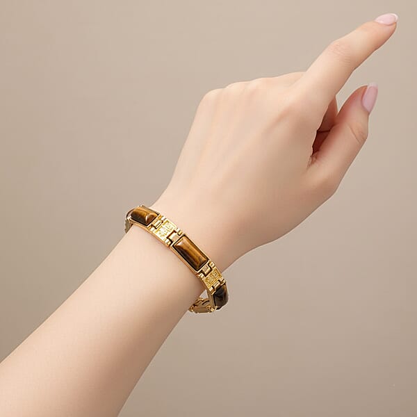 Shop Lc Yellow Tigers Eye 16.00 Ctw Bracelet In Goldtone (7.25 In)