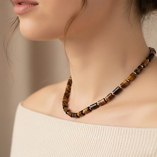 Shop Lc Yellow Tigers Eye 204.00 Ctw Necklace In Goldtone 18-20 Inches