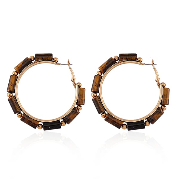 Shop Lc Yellow Tigers Eye 50.00 Ctw Hoop Earrings In Goldtone