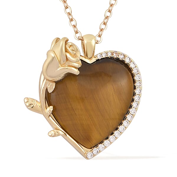 Shop Lc Yellow Tigers Eye Simulated Diamond 6.00 Ctw Heart Earrings And Pendant Necklace In Goldtone 20-22 Inches