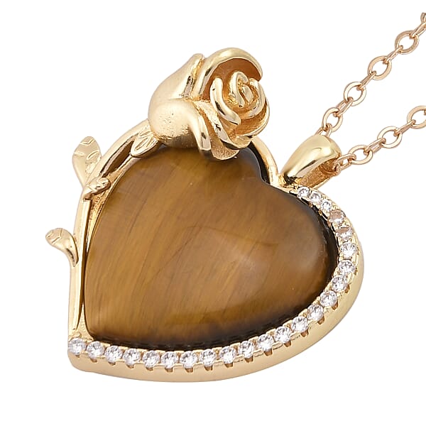 Shop Lc Yellow Tigers Eye Simulated Diamond 6.00 Ctw Heart Earrings And Pendant Necklace In Goldtone 20-22 Inches