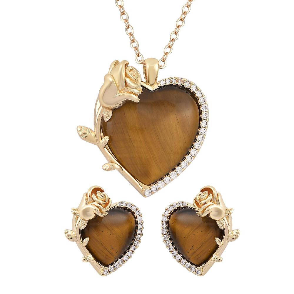 shop lc Yellow Tigers Eye Simulated Diamond 6.00 ctw Heart Earrings and Pendant Necklace in Goldtone 20-22 Inches