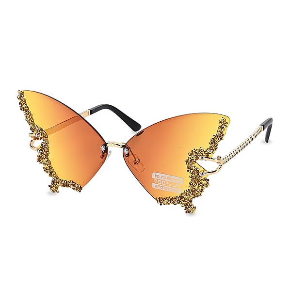 Shop Lc Yellow UV400 Frameless Sunglasses With Artificial Crystal
