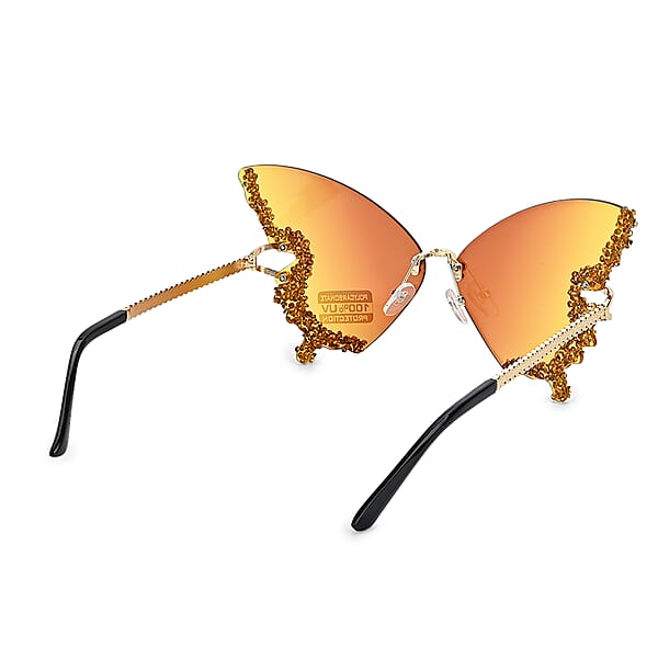 Shop Lc Yellow UV400 Frameless Sunglasses With Artificial Crystal