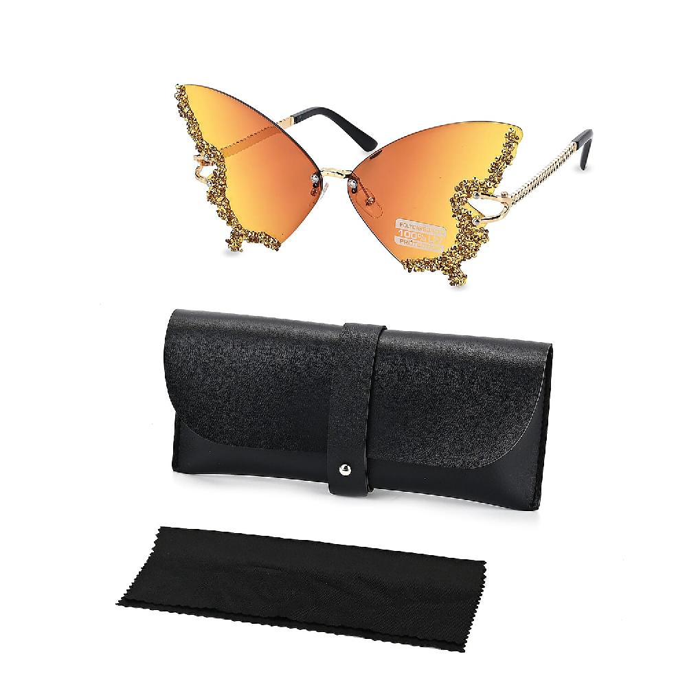 shop lc Yellow UV400 Frameless Sunglasses with Artificial Crystal