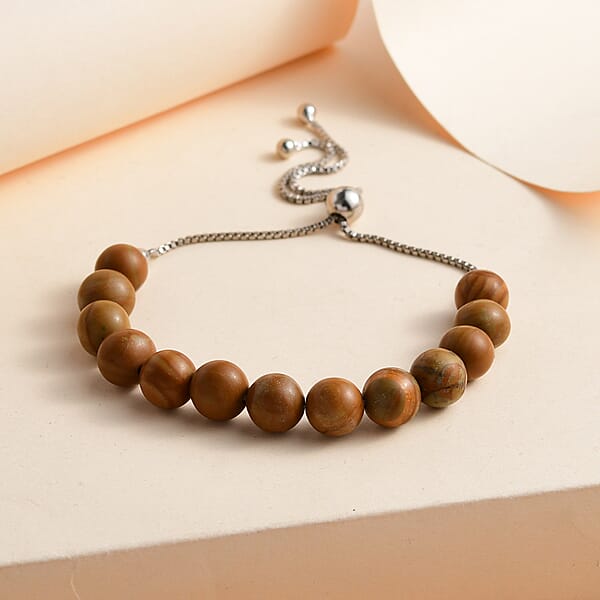 Shop Lc Zebra Jasper 50.00 Ctw Beaded Bolo Bracelet In Sterling Silver