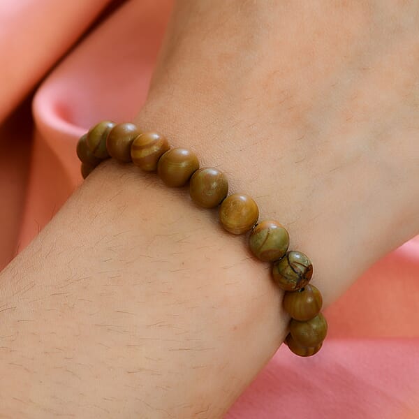 Shop Lc Zebra Jasper 50.00 Ctw Beaded Bolo Bracelet In Sterling Silver