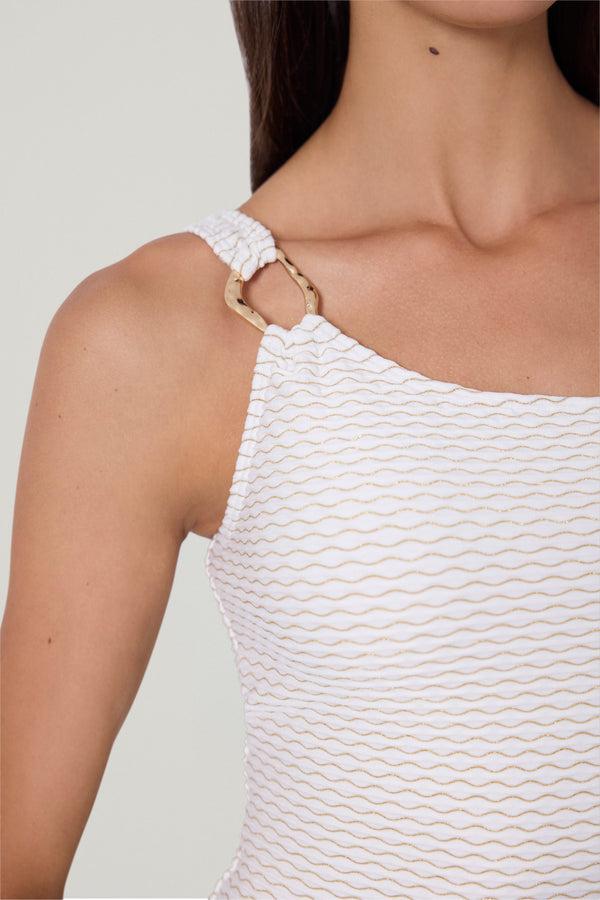Shoshanna Ivory And Gold Ring One Shoulder One Piece Ivory