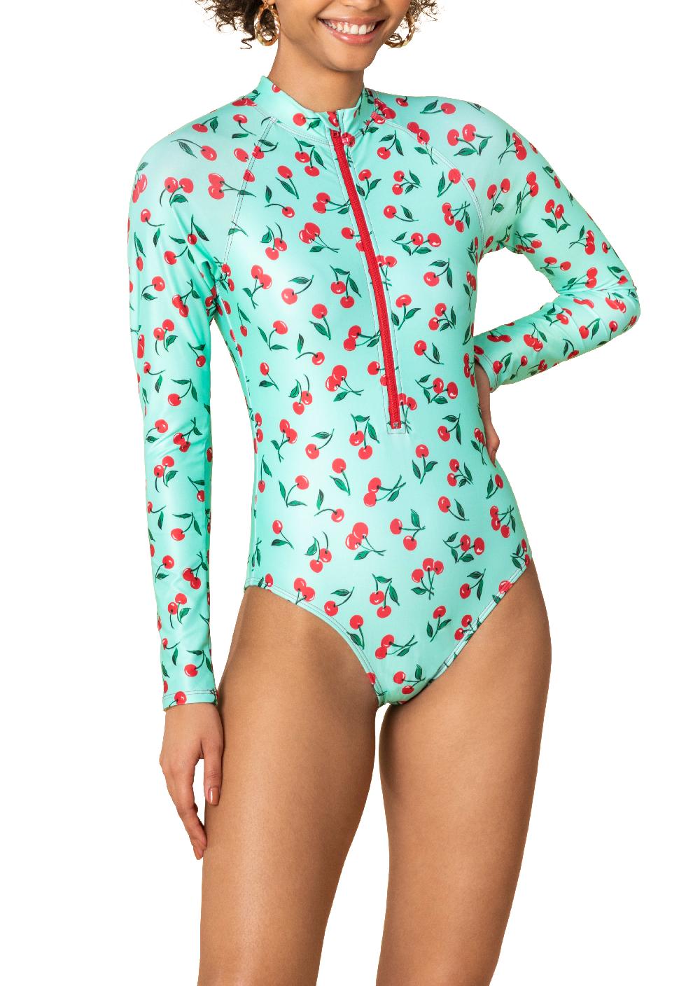 shoshanna Mint Anniversary Cherries Long Sleeve Rashguard Multicolor