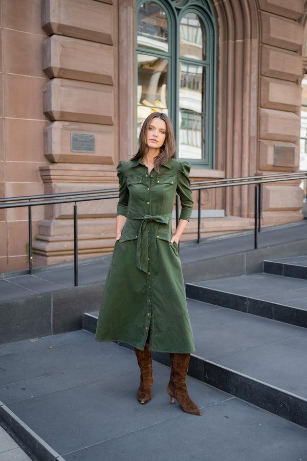 Shoshanna Amanda Dress Forest Green
