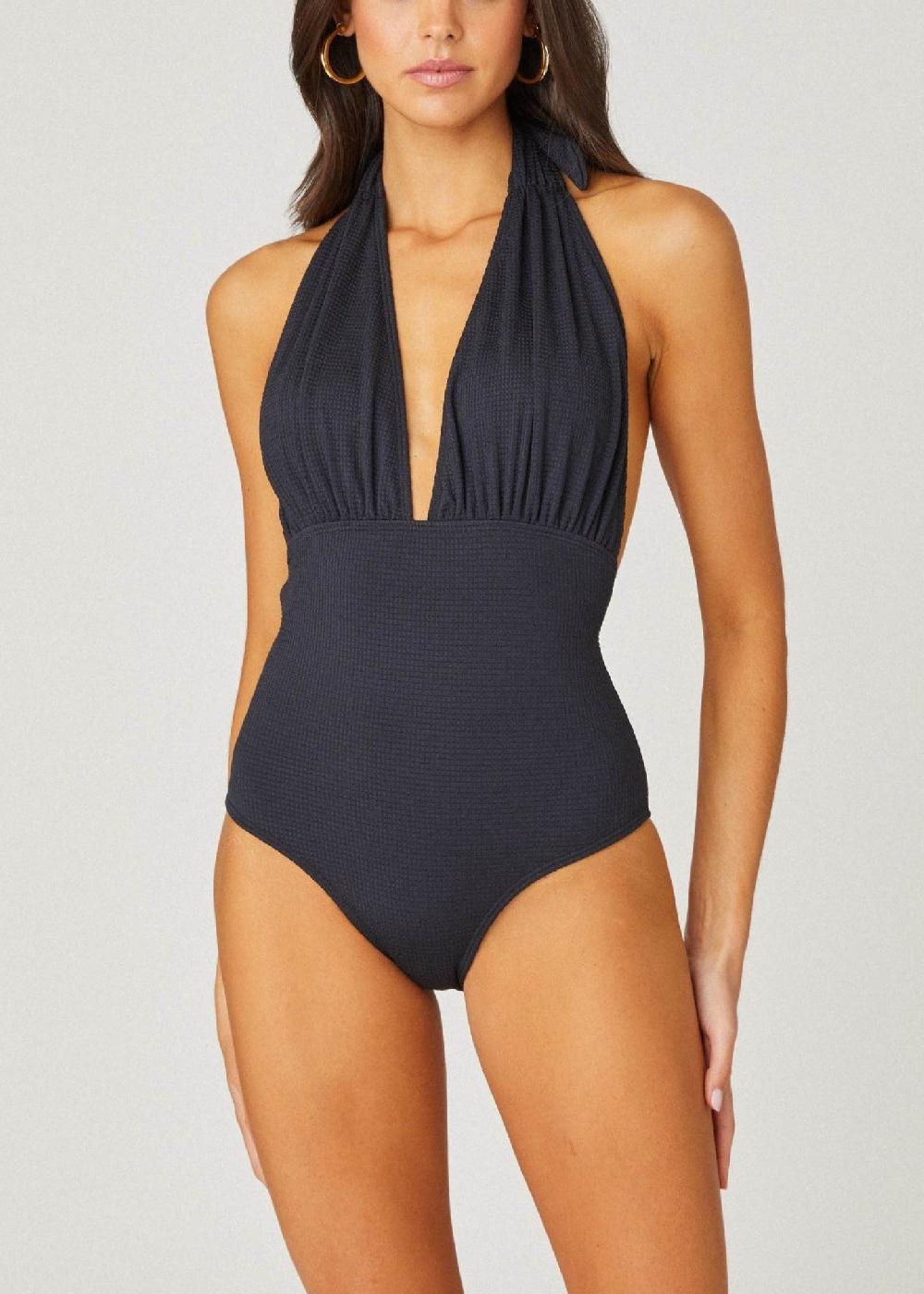 shoshanna Jet Halter One Piece Swimsuit Black