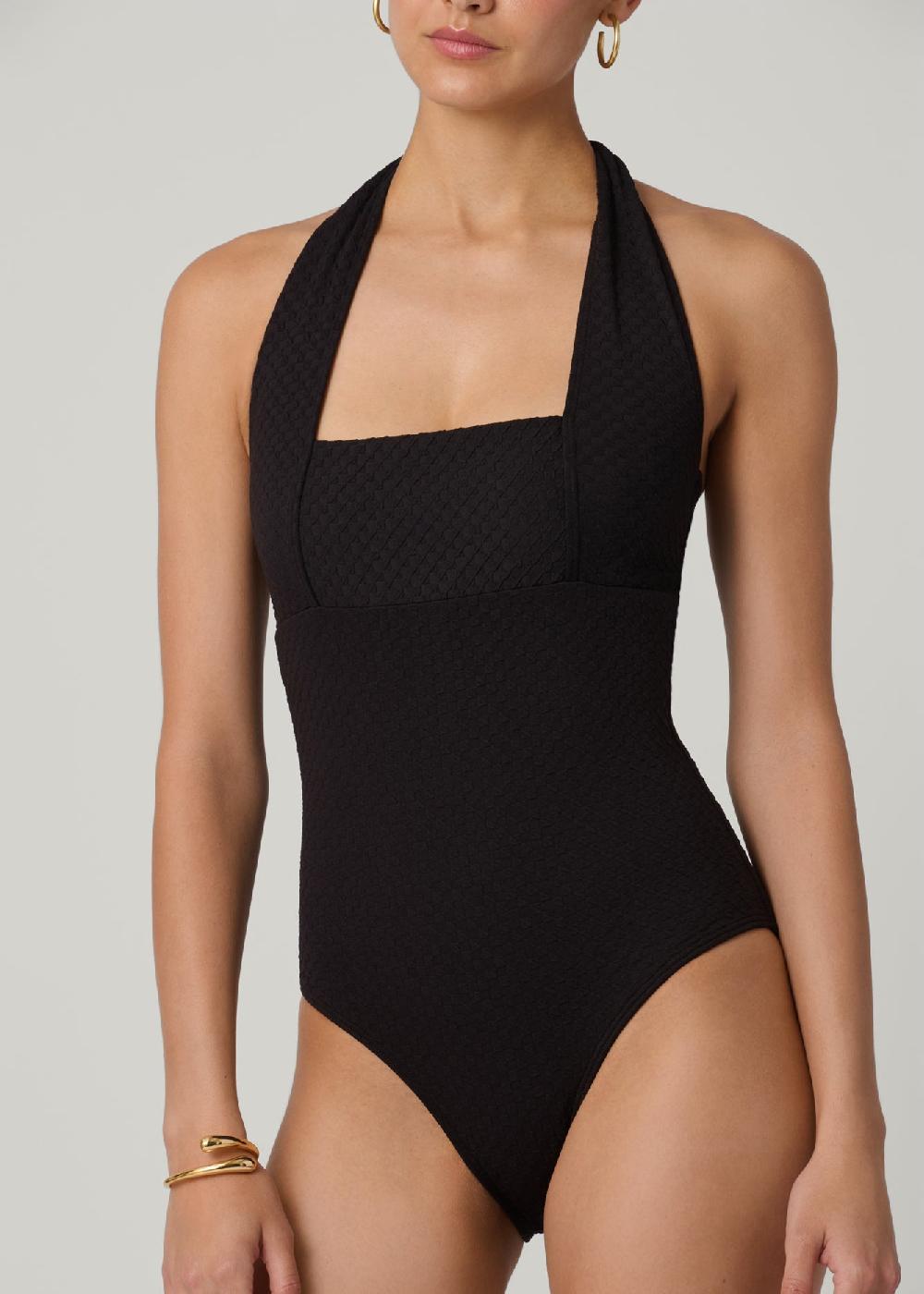 shoshanna Jet Retro Halter One Piece Black