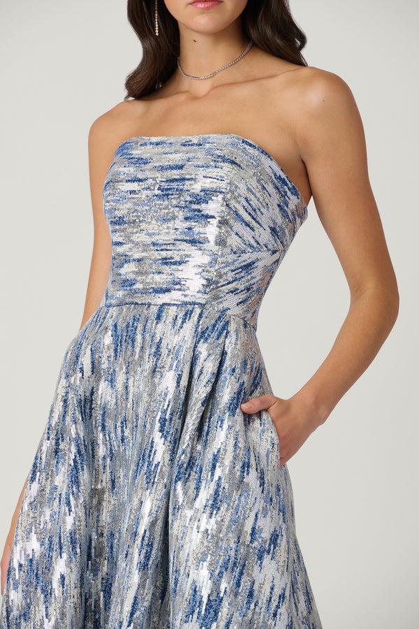 Shoshanna Midnight Dia Dress Light Blue/Silver