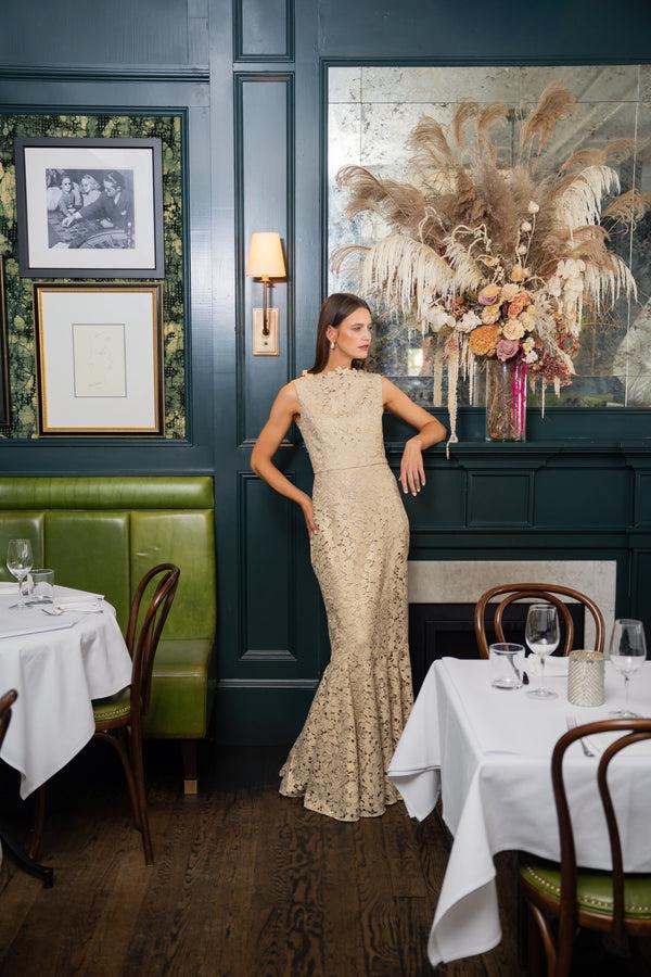 Shoshanna Midnight Reese Dress Gold