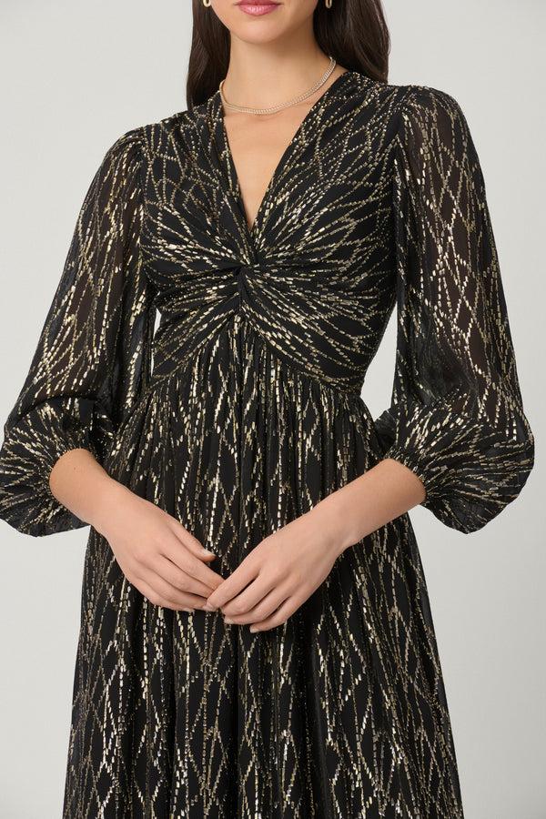 Shoshanna Midnight Rosalie Dress Black/Gold