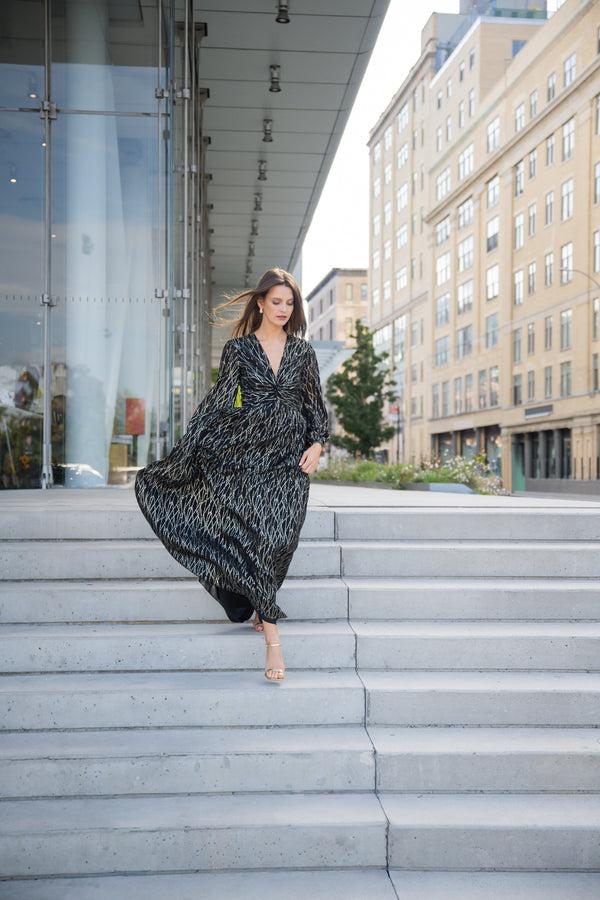 Shoshanna Midnight Rosalie Dress Black/Gold