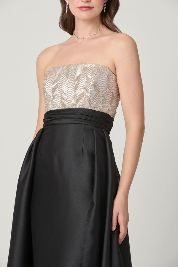 Shoshanna Midnight Tilly Dress Champagne/Jet