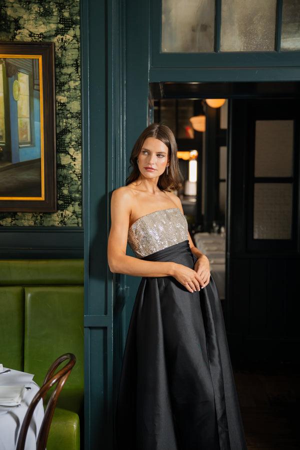 Shoshanna Midnight Tilly Dress Champagne/Jet