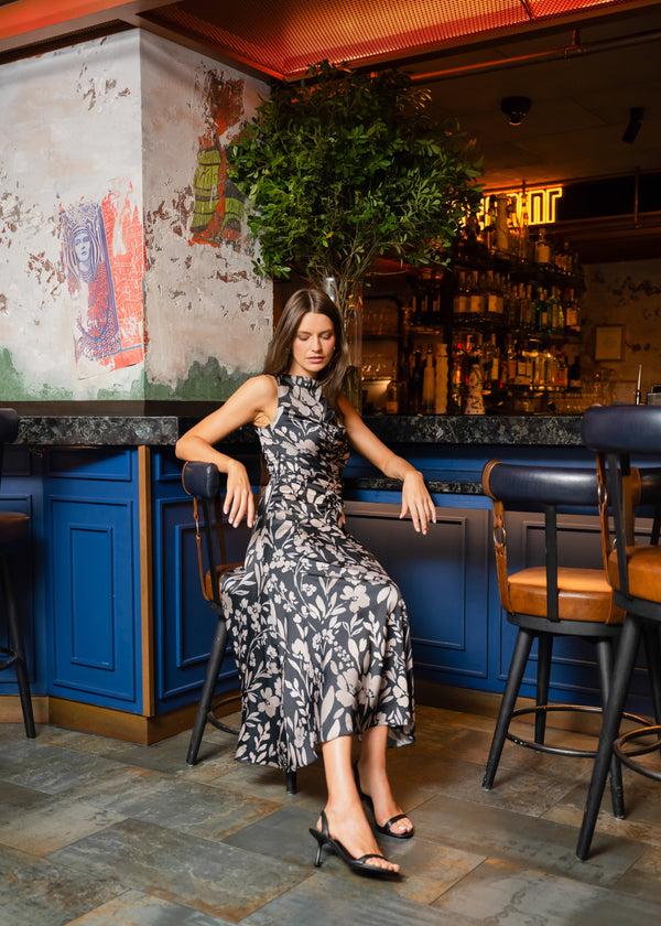 Shoshanna Rosetta Dress Jet/Ecru