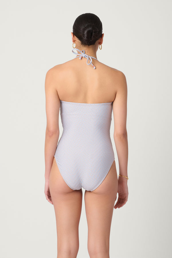 Shoshanna Sky And Peach Tie Waist One Piece Sky