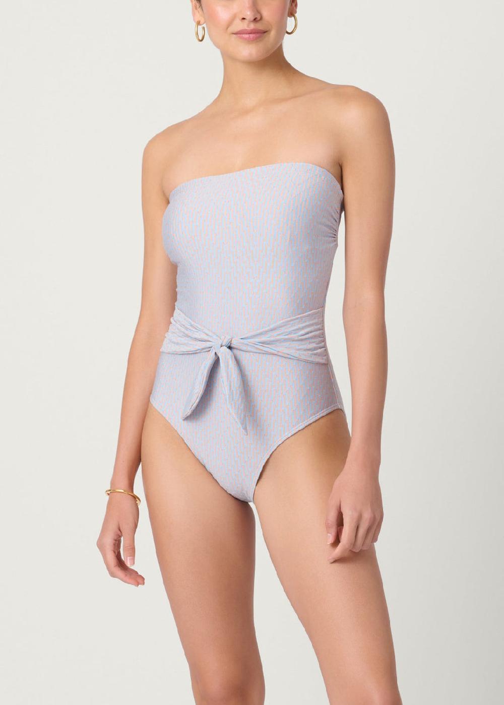 shoshanna Sky and Peach Tie Waist One Piece Sky