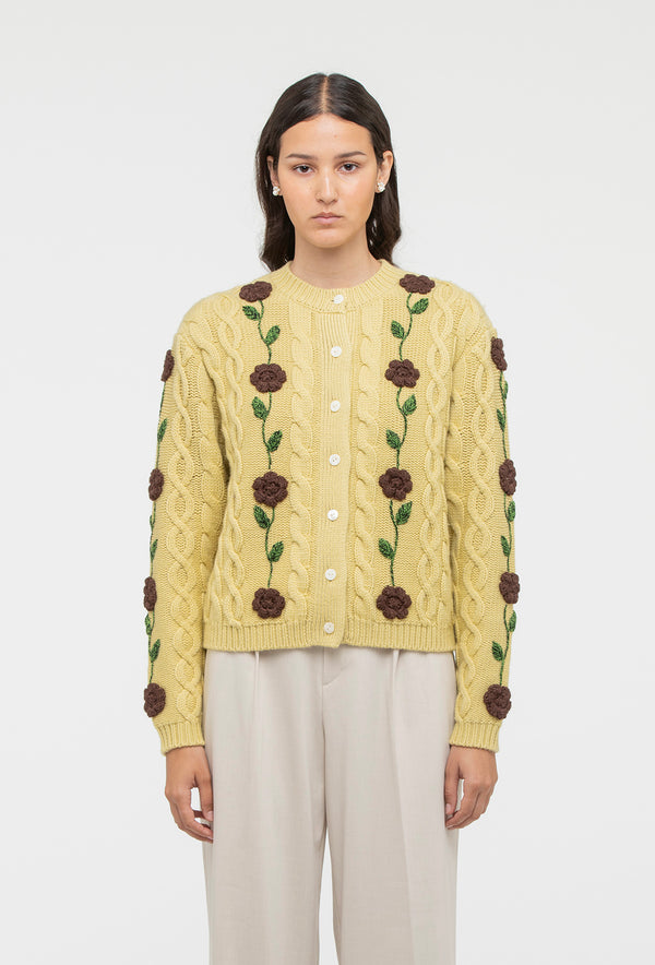 Shrimps Minnie Cardigan - Dusty Yellow/Chocolate Brown