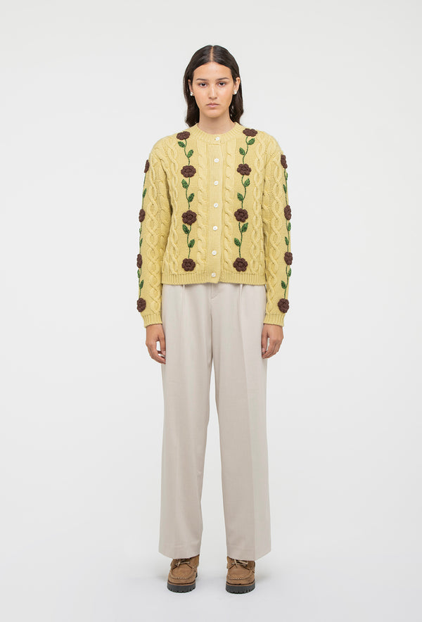 Shrimps Minnie Cardigan - Dusty Yellow/Chocolate Brown