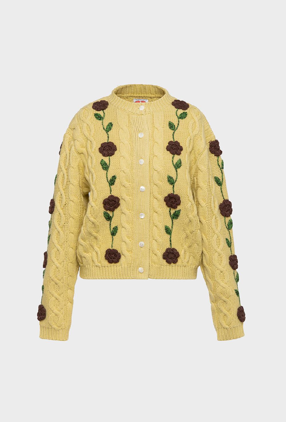 shrimps Minnie Cardigan - Dusty Yellow/Chocolate Brown