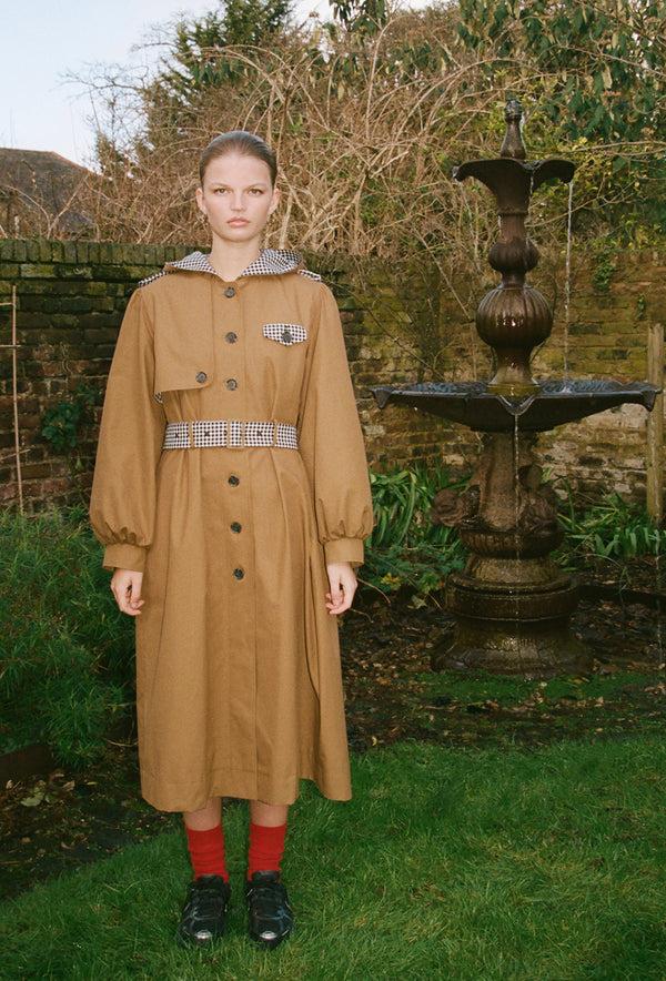 Shrimps Aspen Trench Coat - Tan/Black Gingham