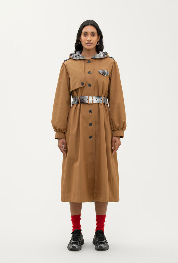 Shrimps Aspen Trench Coat - Tan/Black Gingham