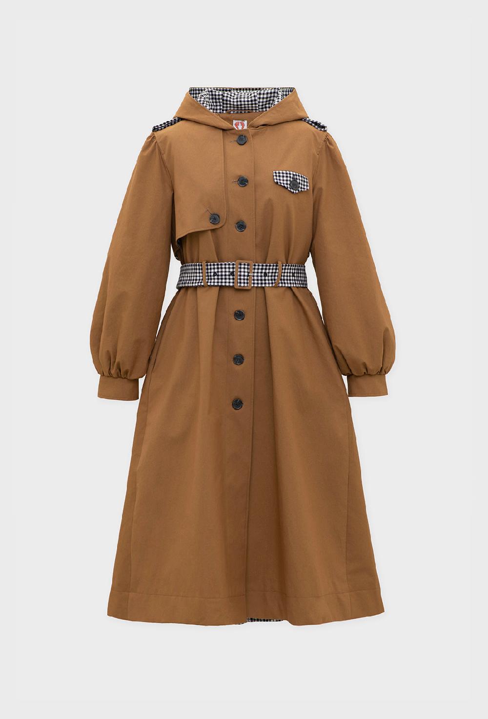 shrimps Aspen Trench Coat - Tan/Black Gingham