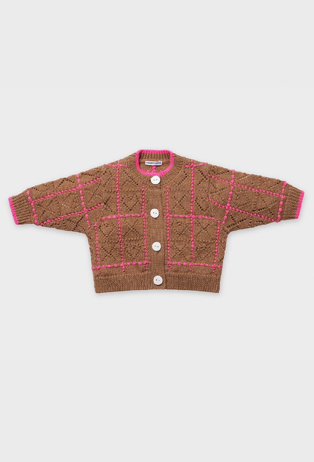 shrimps Azra Baby & Kids Cardigan - Tan/Hot Pink