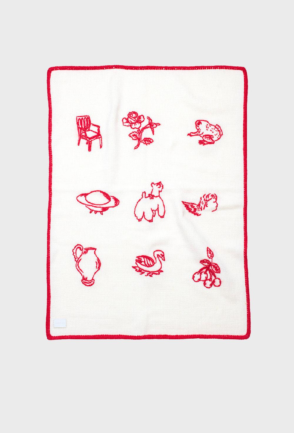 shrimps Bethel Baby Blanket - Cream/Rose Red