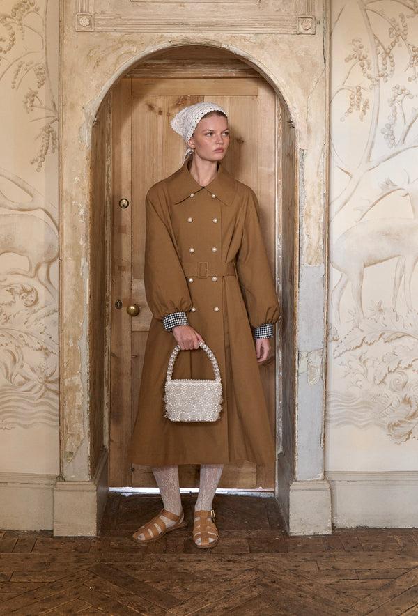 Shrimps Birch Trench Coat - Tan/Black Gingham