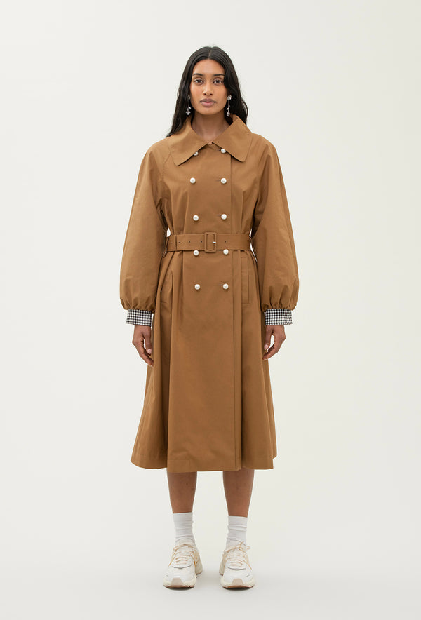 Shrimps Birch Trench Coat - Tan/Black Gingham