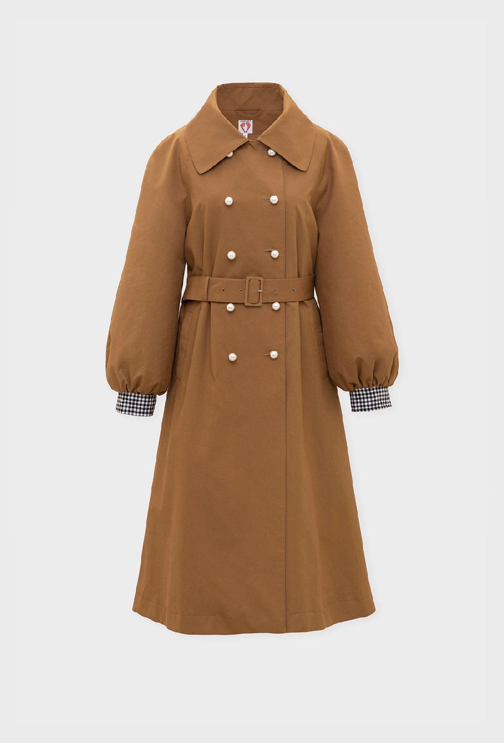 shrimps Birch Trench Coat - Tan/Black Gingham