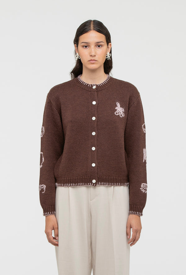 Shrimps Hartley Cardigan - Chocolate Brown/Pale Pink