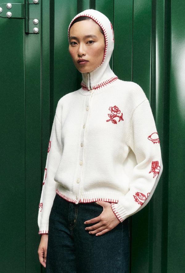 Shrimps Hartley Cardigan - Cream/Rose Red