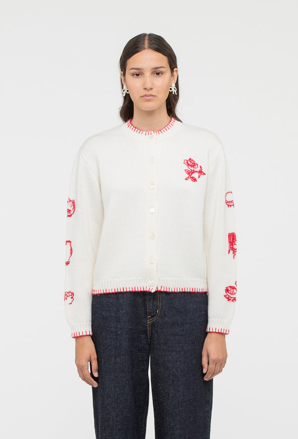 Shrimps Hartley Cardigan - Cream/Rose Red