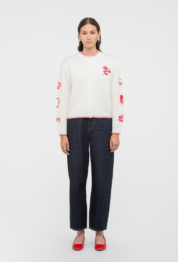 Shrimps Hartley Cardigan - Cream/Rose Red