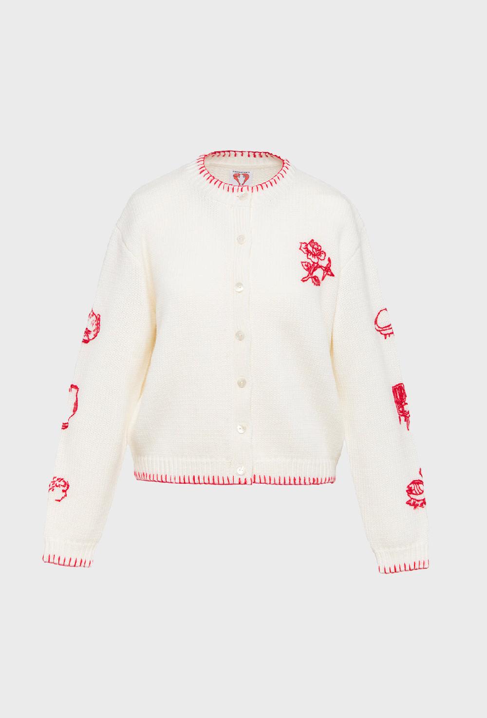 shrimps Hartley Cardigan - Cream/Rose Red