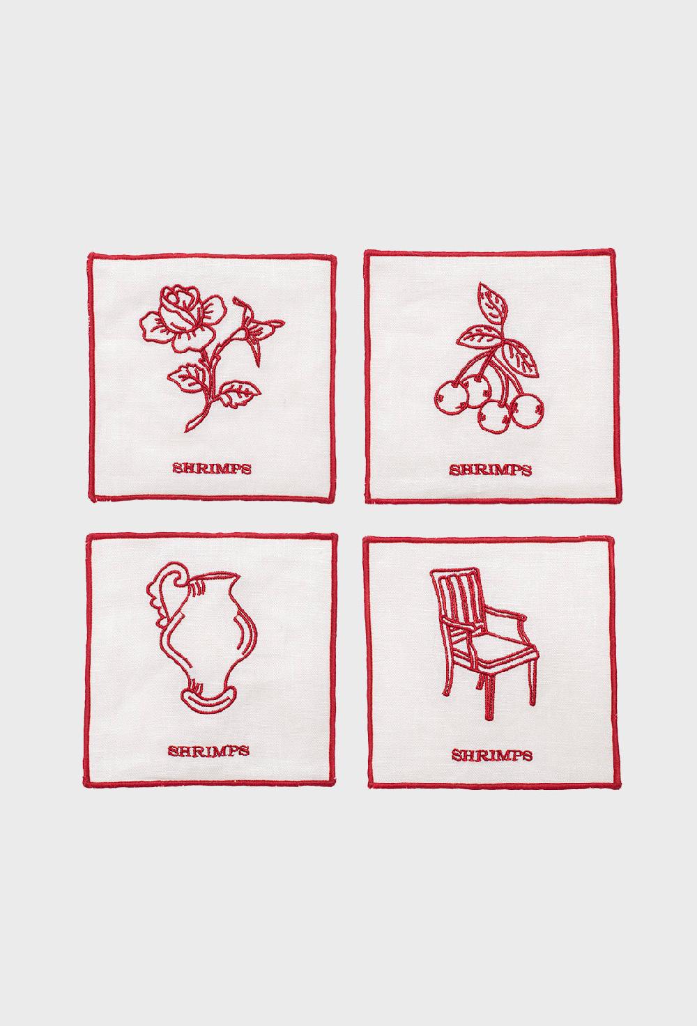 shrimps Meadow Set of 4 Coasters - Cream/Rose Red